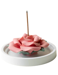 Porta-incenso in ceramica a forma di rosa con bastoncini di sandalo
