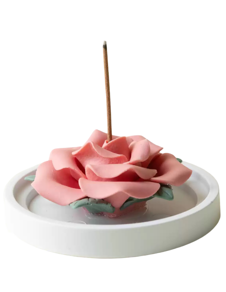 Keramik-Rosenhalter für Räucherstäbchen mit Sandelholz