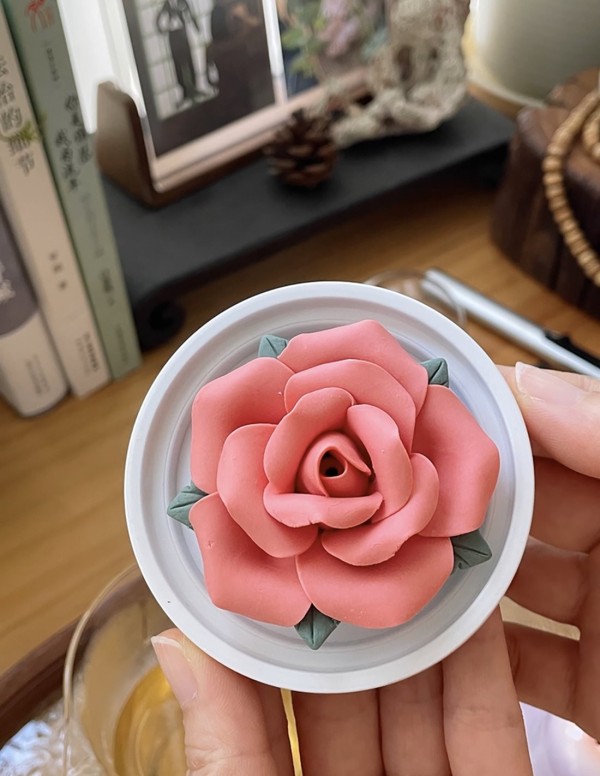Rose Ceramic Incense Holder with Sandalwood Sticks