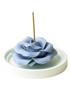 Porte-encens en céramique rose bleue avec bâtonnets de santal