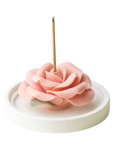Pink Rose Ceramic Incense Holder with Sandalwood Sticks