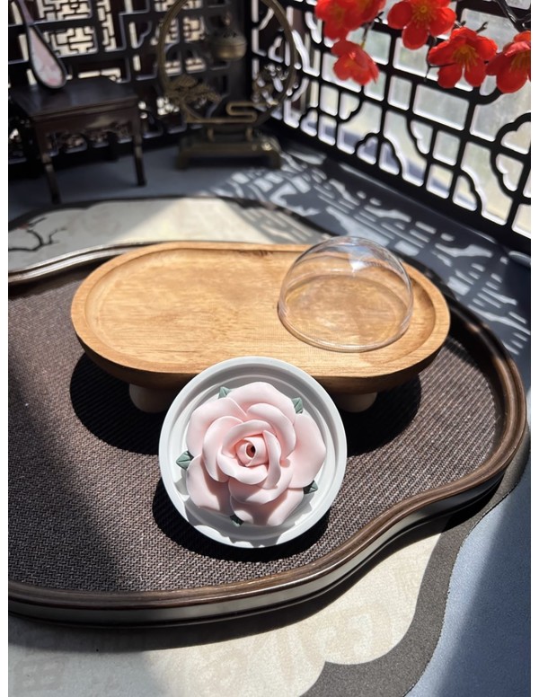 Porta Incenso in Ceramica Rosa con Bastoncini di Sandalo