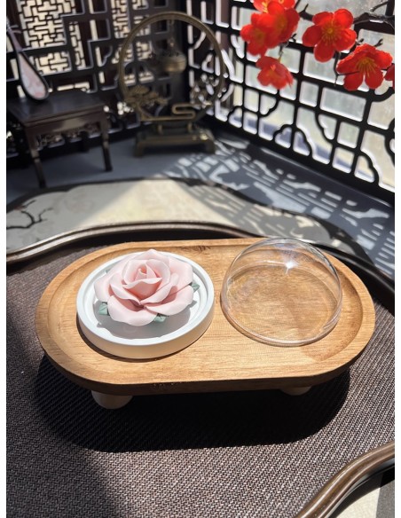 Porta Incenso in Ceramica Rosa con Bastoncini di Sandalo