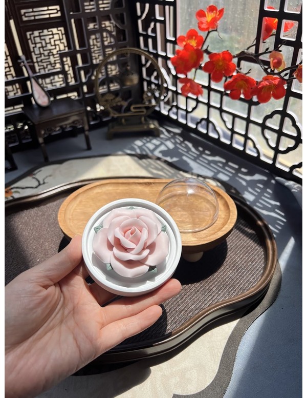 ローズ陶器製お香立て＆白檀スティックセット