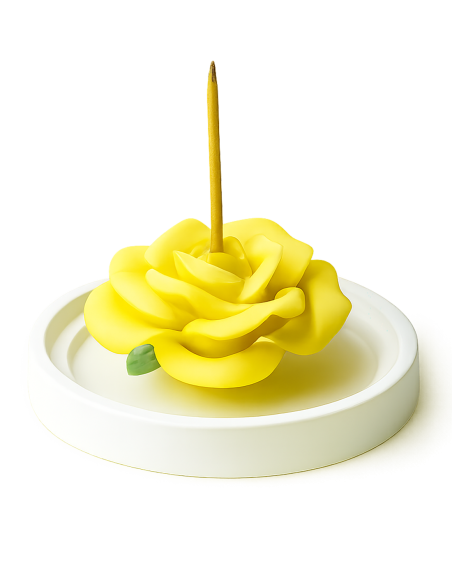 Yellow Rose Ceramic Incense Holder with Sandalwood Sticks