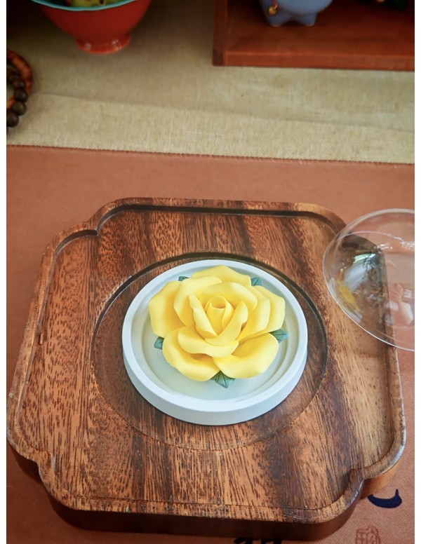 Yellow Rose Ceramic Incense Holder with Sandalwood Sticks