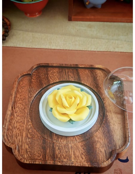 Yellow Rose Ceramic Incense Holder with Sandalwood Sticks