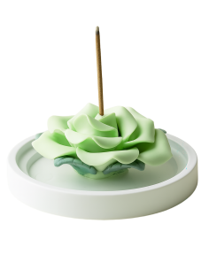 Grüner Rosen-Keramik-Räucherstäbchenhalter mit Sandelholz