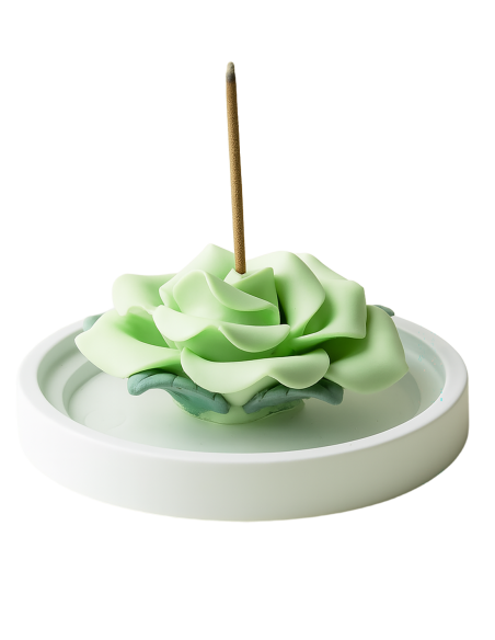 Porta-incenso in ceramica rosa verde con bastoncini di sandalo