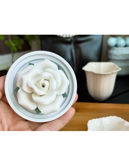 白い薔薇の陶器製お香立て＆白檀スティックセット