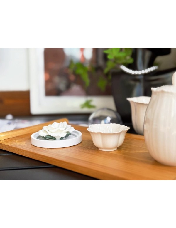 White Rose Ceramic Incense Holder with Sandalwood Sticks